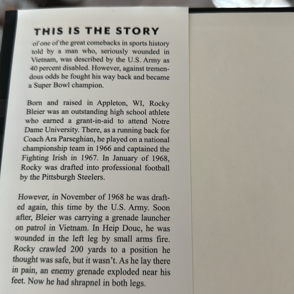 SIGNED NFL Steelers ROCKY BLEIER AUTOGRAPHED BOOK - Picture 5 of 6